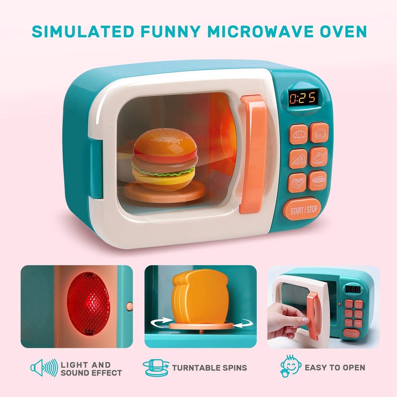 CUTE STONE Microwave Toys Kitchen Play Set, Kids Pretend Play Electronic Oven with Play Food, Kids Cookware Pot and Pan Toy Set, Cooking Utensils,Great Learning Kitchen Toys for Girls Boys - Image 3